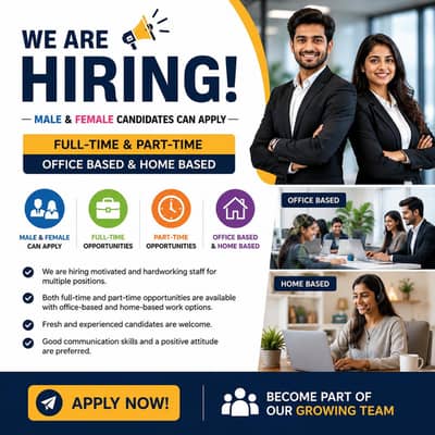 Hiring male female staff  office based and home based