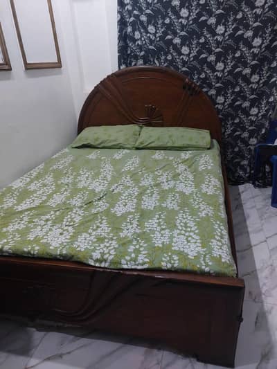 wooden Bed with mattress and side tables