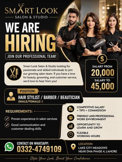 Urgent Hair Stylist / Barber / Beautician (Male/Female)