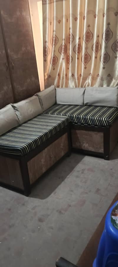 PURE WOODEN L- SHAPE SOFA
