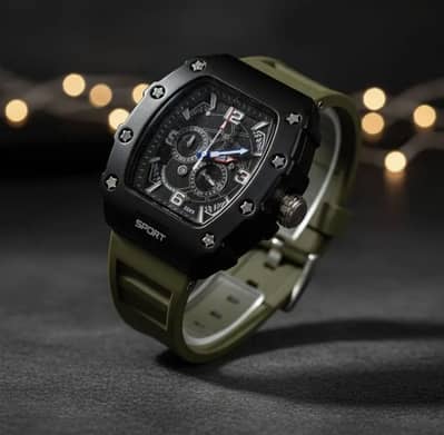Oxford military style sport watch olive green silicone starp