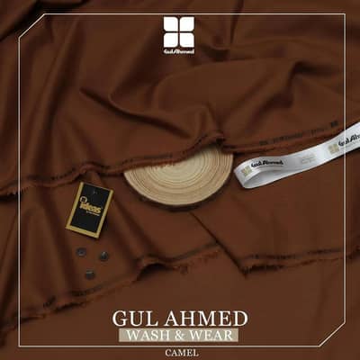 Gul Ahmed Men's Wash & Wear Unstitched Suit - Camel Brow 30 % off