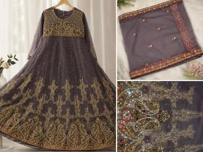pure shafoon dress long frock with inner lehenga ready to wear