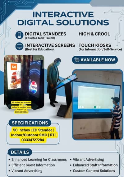 Digital Standees, Interactive Screens & Touch Kiosks Available
