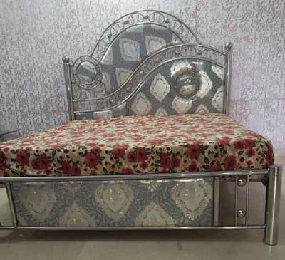 Elegant Floral Double Bed with Stylish Steel Frame without mattress