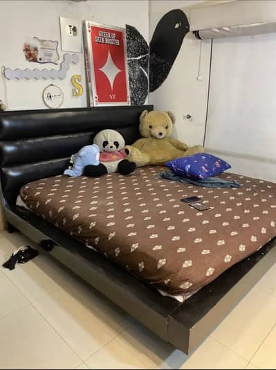 Black Wooden Bed,Leather Frame