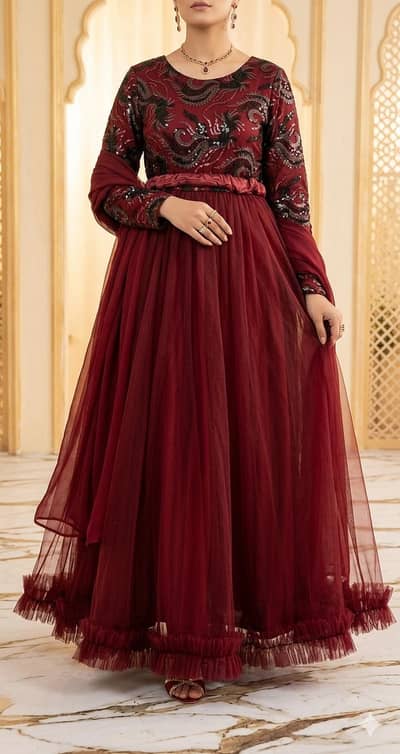 Embroidered Festive Maxi Dress with Fabric Belt