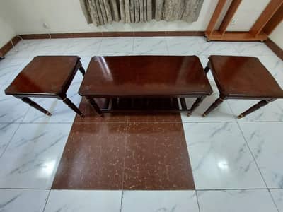 Solid Dark Sheesham Wood Coffee Table Set – 3 Pcs
