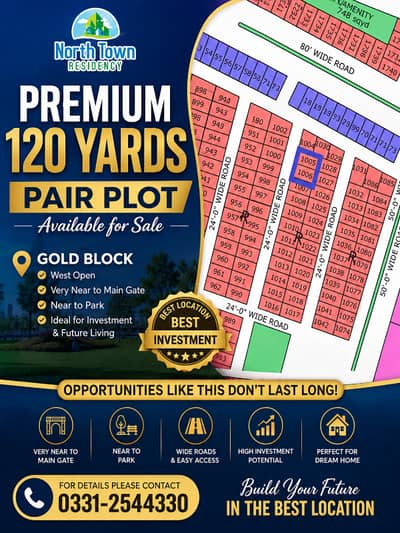 PAIR PLOT FOR SALE NORTH TOWN RESIDENCY PHASE-01 GOLD BLOCK