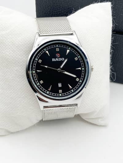Rado Style Men Watch Black Dial Silver Chain – New Condition