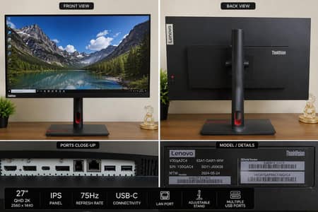 3x Lenovo ThinkVision 27” 2K QHD IPS Monitors USB-C Like New