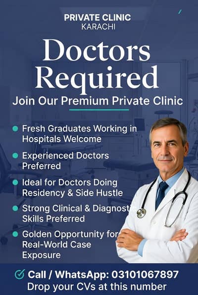 Doctors required in a private clinic setup on Revenue sharing Model