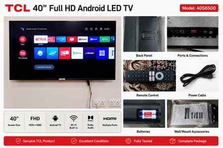 TCL 40” Smart Android TV---LED FHD DTV – Like New, Complete Package