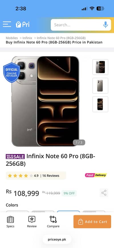 Infinix Note 60 pro box pack