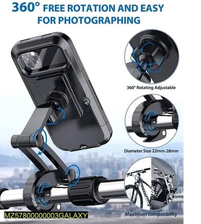 360 Degree Rotating Bike Phone Holder Mount Stand, Black