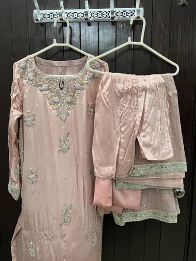 Pink hand embroidered wedding formal dress