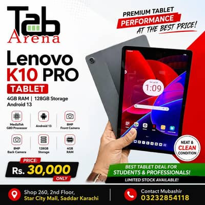 Lenovo K10 PRO Tablet 4GB 128GB Android 13 PTA Approved Tab
