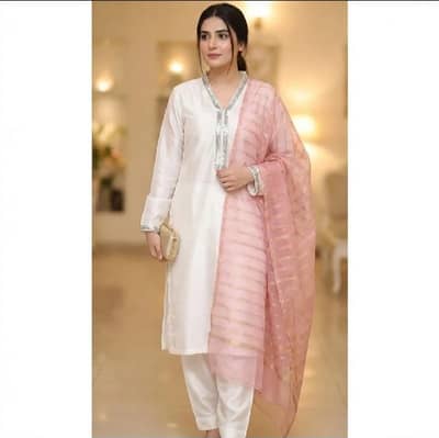 Premium Katan Silk Unstitched 3-Piece Suit With Organza Dupatta-Offer