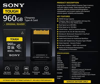 Sony TOUGH 960GB CFexpress Type-A Memory Card + Reader Original