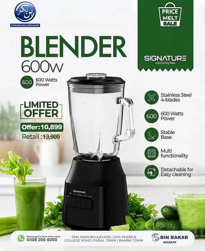 Signature 600W Heavy Duty Blender - Stainless Steel 4-Blades - Brand