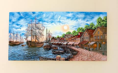 Panoramic Tall Ship Painting 80x20 | Acrylic Painting