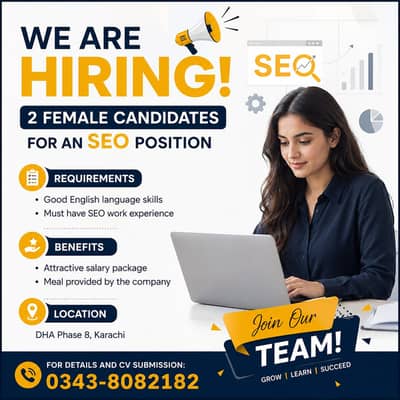 We are hiring 2 female candidates for an SEO position. and Digital mar