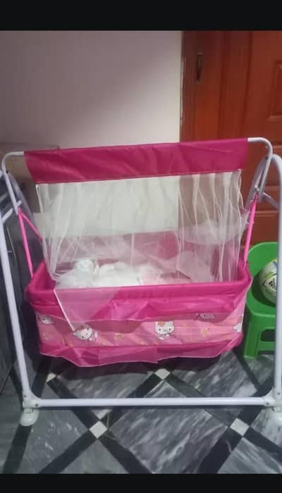 Baby Jhoola / Baby Cradle with Mosquito Net – Pink Color