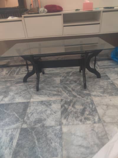 *Used Glass Top Center Table - Strong Wooden Base, Good Condition*