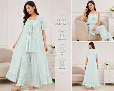 Imported Thailand 3 Piece Silk Night Suit