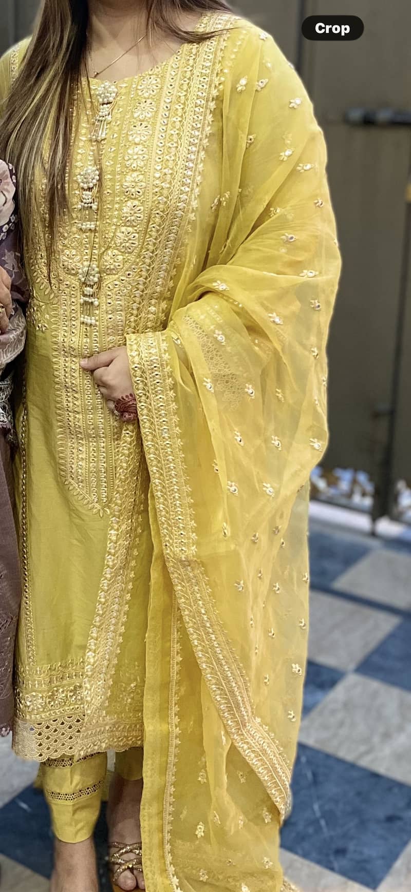 Elegant Yellow Embroidered 3 Piece Suit | organza Dupatta |Fancy Party 0