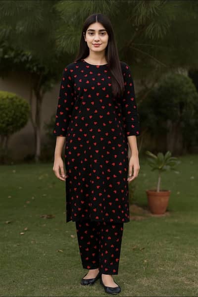 Black red Heart printed 2 piece suit For womem