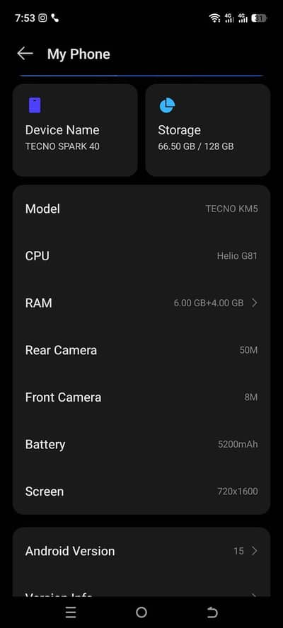 Tecno spark 40 6 128 ha or battery 5200mah