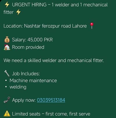 1 mechanical fitter and 1 welder
