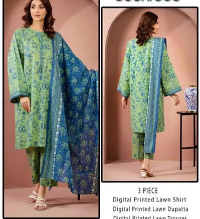 Green digital print lawn 3pcs set