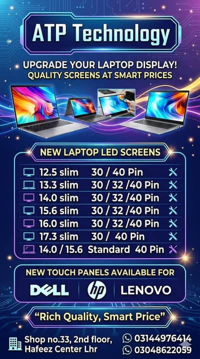 Laptop LEDs Screens & Touch Panels