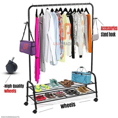 Black iron wardrobe Organizer with wheels and shoe rack