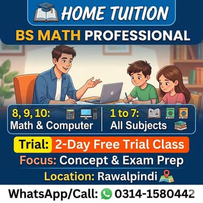 Home Tuition in Rawalpindi - BS Math Tutor (2-Day Free Trial)