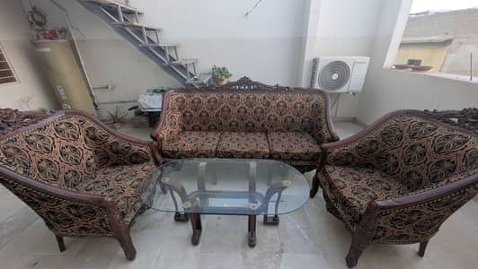 5 seater wooden sofa set with table for sale