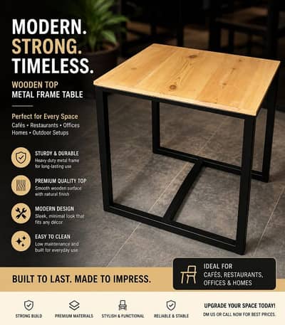 Modern Industrial Wooden Table – Perfect for Cafés & Homes