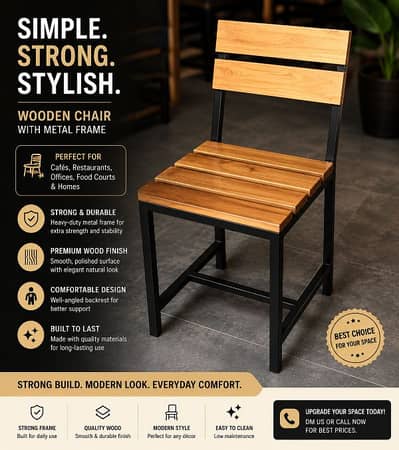 Modern Industrial Wooden Chair – Perfect for Cafés & Homes