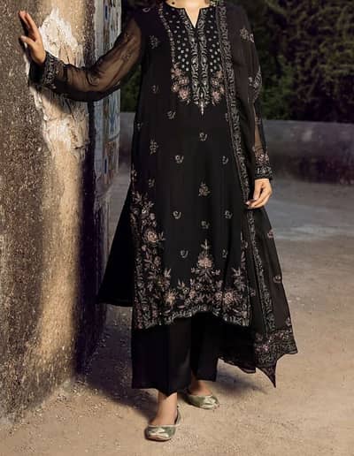 3 piece chiffon black dress