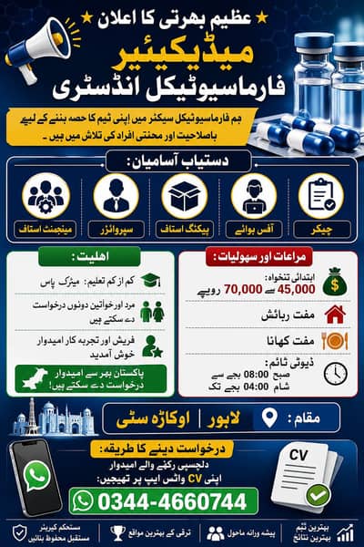 Urgent hiring . Both male and female 03444660744