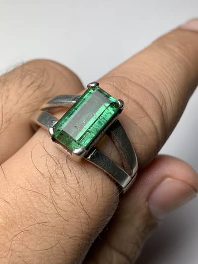 Genuine Long Green Tourmaline Ring Afghanistan