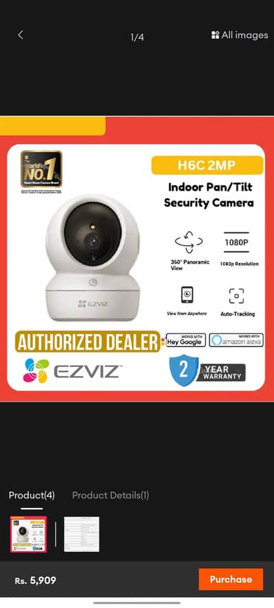 EZVIZ H6C 2 MP Smart Security Camera.