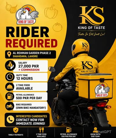 Urgent Hiring Male Rider Jobs in Lahore | Salary 27000