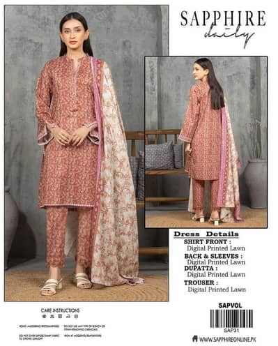 Sapphire Unstitched Lawn Suit