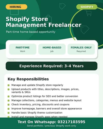 shopify expert required for account handling female only