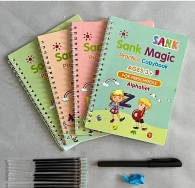 4 PCs magic practice copybook  set for kids age 3 + with pen and rifil