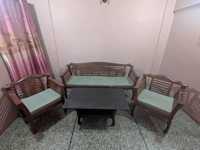 Elegant Solid Wood Sofa Set with Center Table