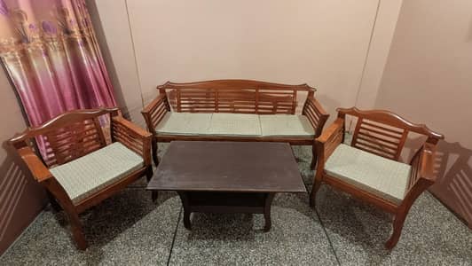 Elegant Solid Wood Sofa Set with Center Table